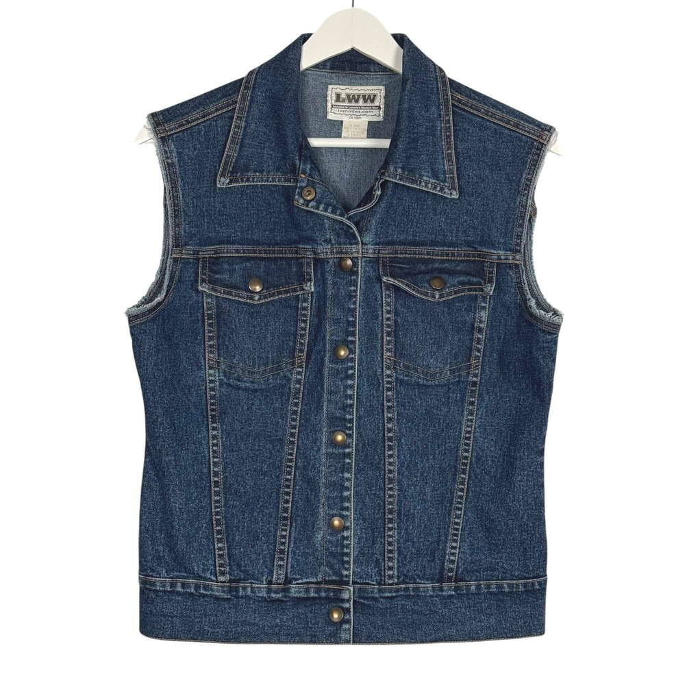 LWW Lammles Western Wear Denim Vest Medium‎ Wash Raw Edge Blue Jean Vest Medium